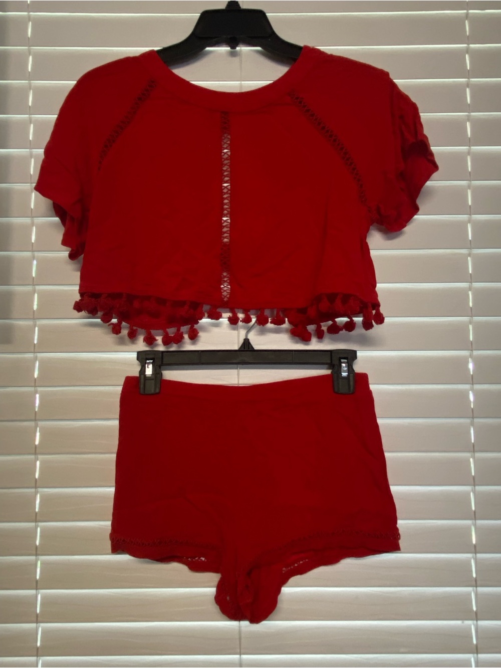 Forever 21 Bright Red Crochet-Trim Crop Top & Shorts Set